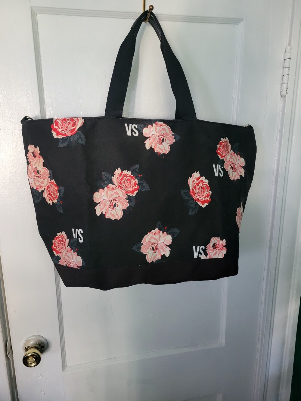 Victoria's Secret Black Tote with Pink Floral Print - Picture 4 of 10